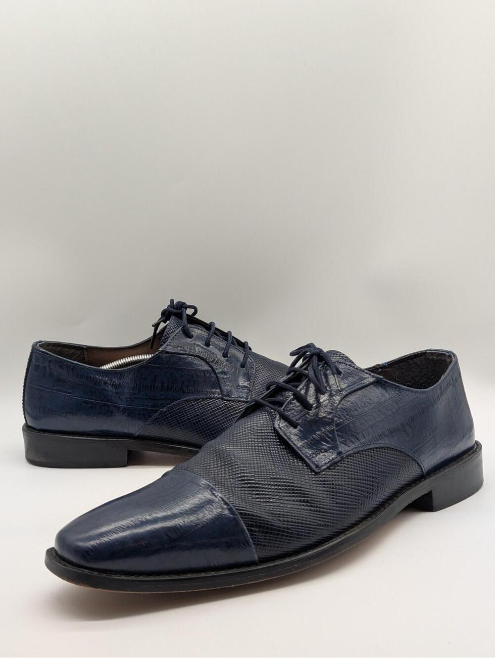 Mens Size 12 Stacy Adams Tedesco Cap Toe Oxford Lizard Leather Dress Shoes Blue